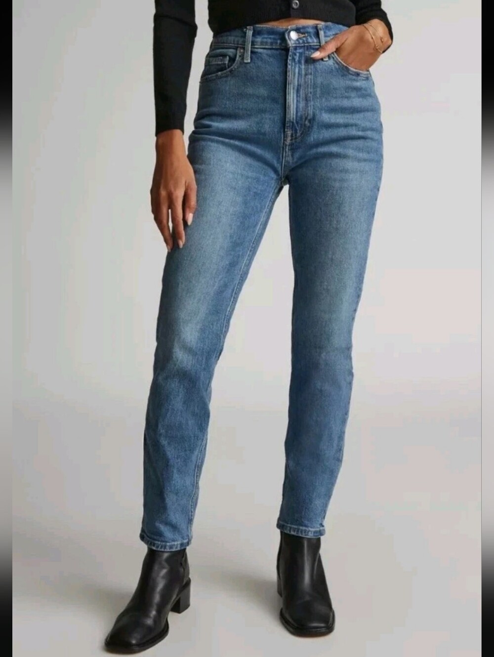EVERLANE The Cheeky Jean Cropped Ankle High-Rise Button-Fly Size 28 Blue